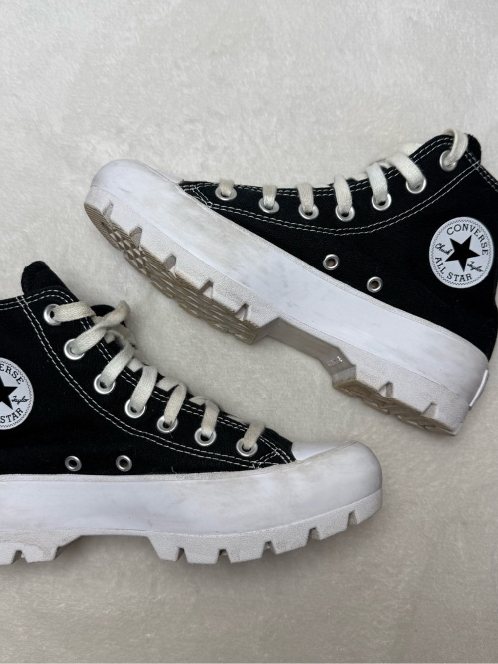 Converse Black and White Platform Lug Chuck Taylor High Top Sneakers - Picture 6 of 7